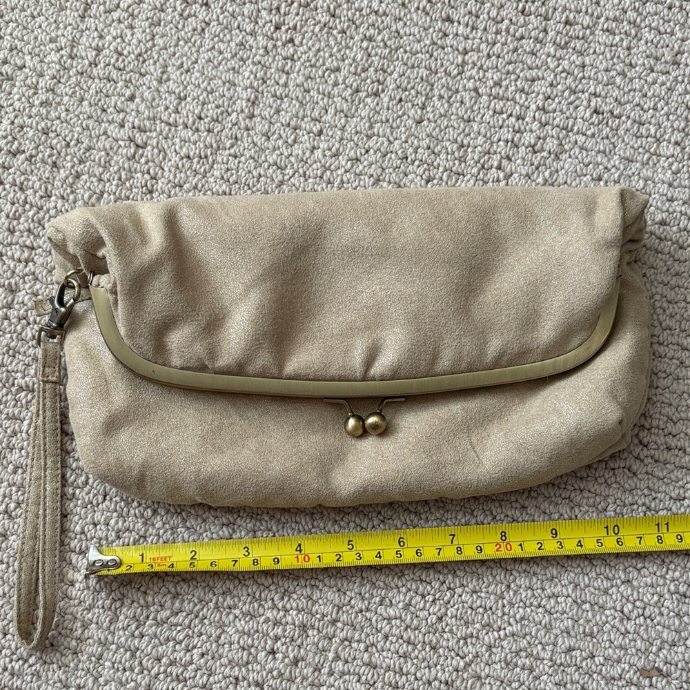 Beige Suede Wristlet Clutch